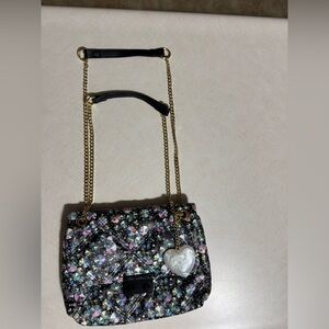 Betsy Johnson Black Quilted Women's Bag with Gold Chain